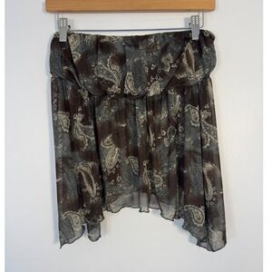 Boho Fairycore Good Days Project Women M Tube Top Brown Paisley Mesh Lettuce Hem